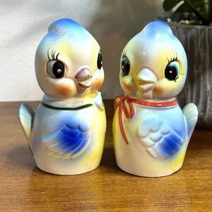 Vintage Blue Bird Salt Pepper Shakers Commodore Anthropomorphic Japan 4" Crazing